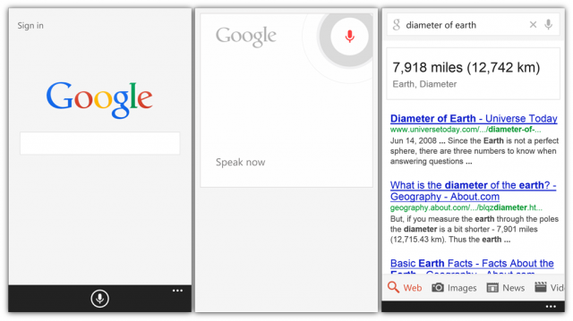 Google Search Windows Phone Uygulaması